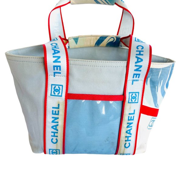 Chanel Bag Cc Surf Mini Beach Blue Canvas Tote - Picture 2 of 11